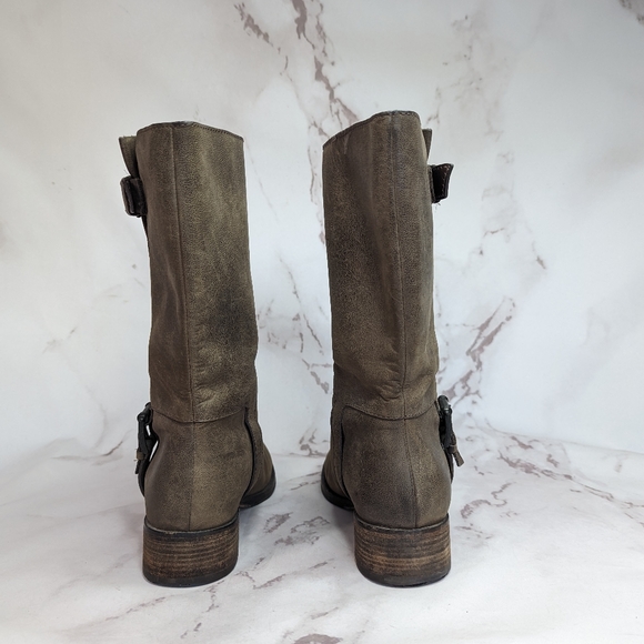 Cole Haan Boot Women 10 B Brown Calf Riding Leora Moto Pull Buckle - Picture 2 of 11